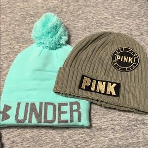 Green PINK & turquoise Under Armour BEANIE BUNDLE